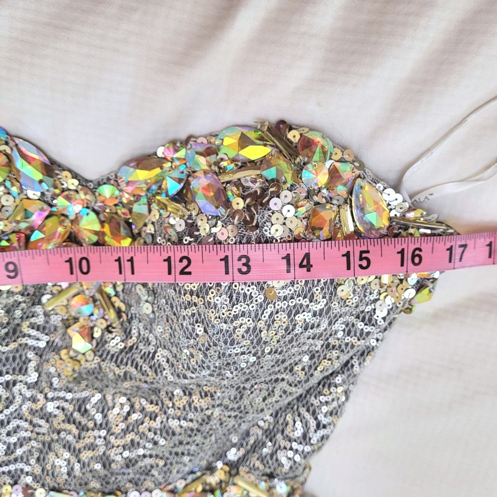 Tony Bowls Le Gala Silver Sequin Rhinestone Pageant Princess Red Carpet Gown 6 - Picture 12 of 14